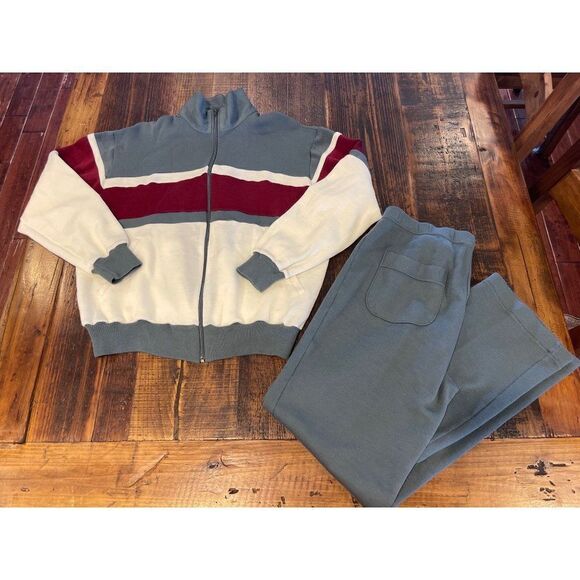 Vintage Herman’s Sporting Goods Track Suit Sz L Made in Japan Gray 1980s 1970s - Picture 1 of 10